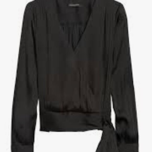 Banana Republic Soft Satin Puff Sleeve Top Women's Size M Black Blouse - Picture 1 of 4